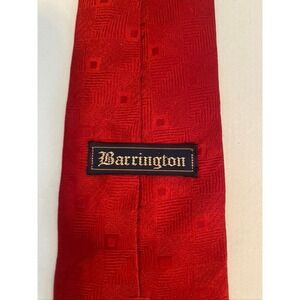 Barrington Mens Red Geometric Silk Necktie Made in USA‎ Jacquard Square Pattern